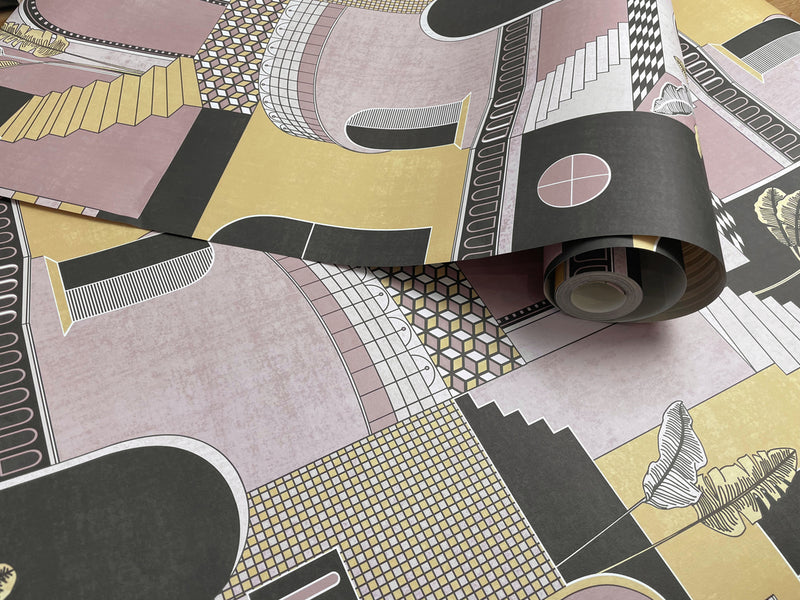 Medina - Cityscape Labyrinth Wallpaper - Pink/yellow