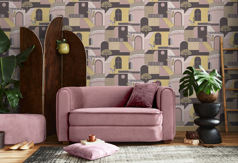 Medina - Cityscape Labyrinth Wallpaper - Pink/yellow