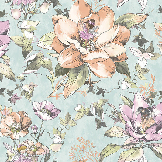 Floral Fairy Wallpaper - Teal - LAST 2 ROLLS