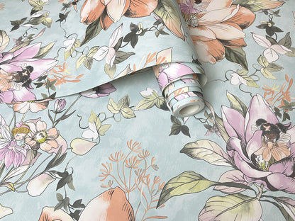 Floral Fairy Wallpaper - Teal - LAST 2 ROLLS