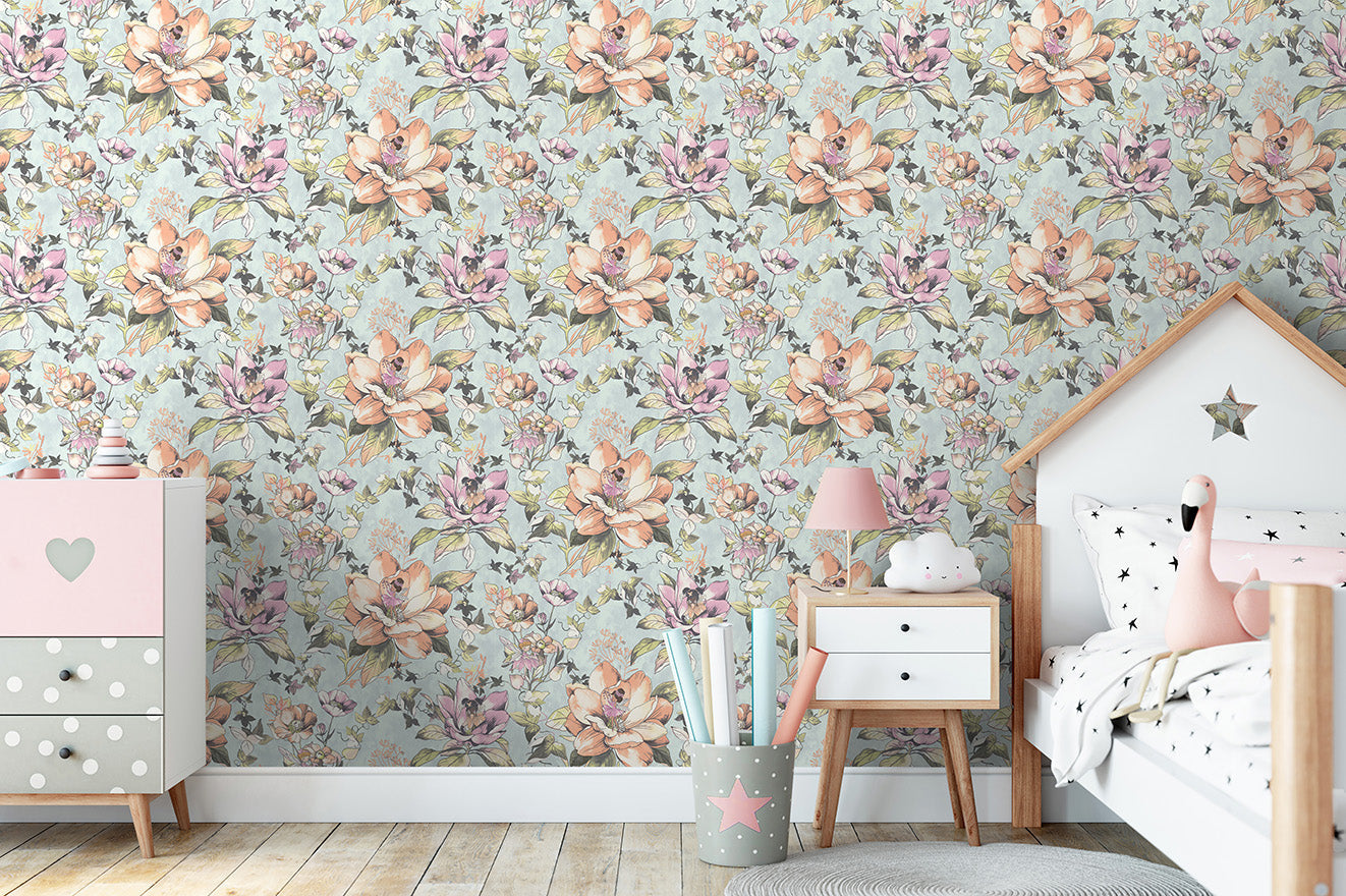 Floral Fairy Wallpaper - Teal - LAST 2 ROLLS