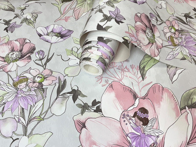 Floral Fairy Wallpaper - Grey