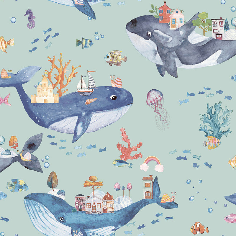 Sample - Whale Town Wallpaper - Soft Teal