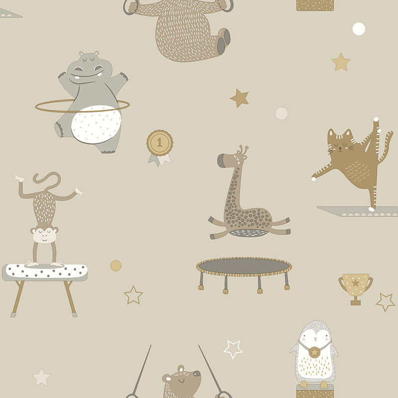 Animal Gymnastics Wallpaper - Beige
