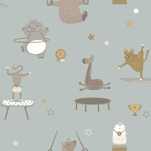 Sample - Animal Gymnastics Wallpaper - Blue