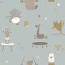 Animal Gymnastics Wallpaper - Blue - LAST 5 ROLLS