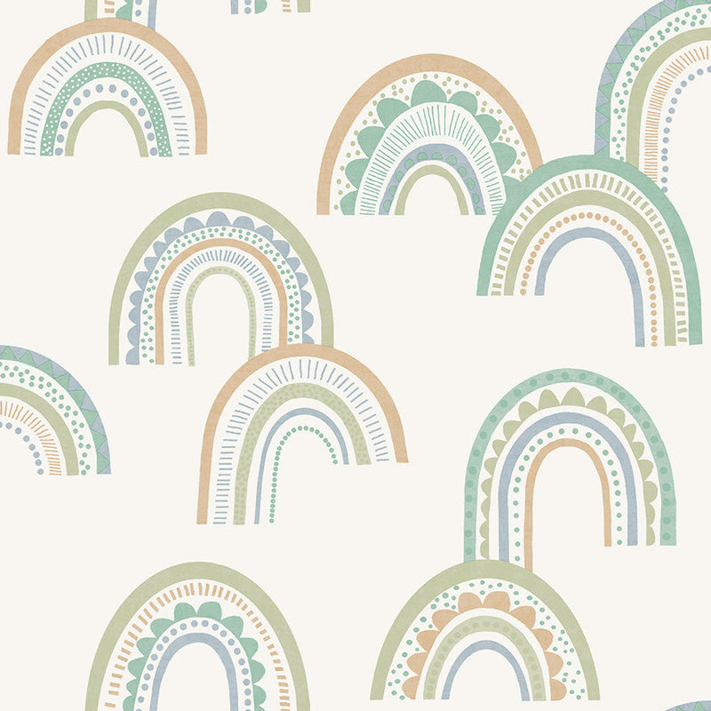 Sample - Boho Rainbow Wallpaper - Green Teal