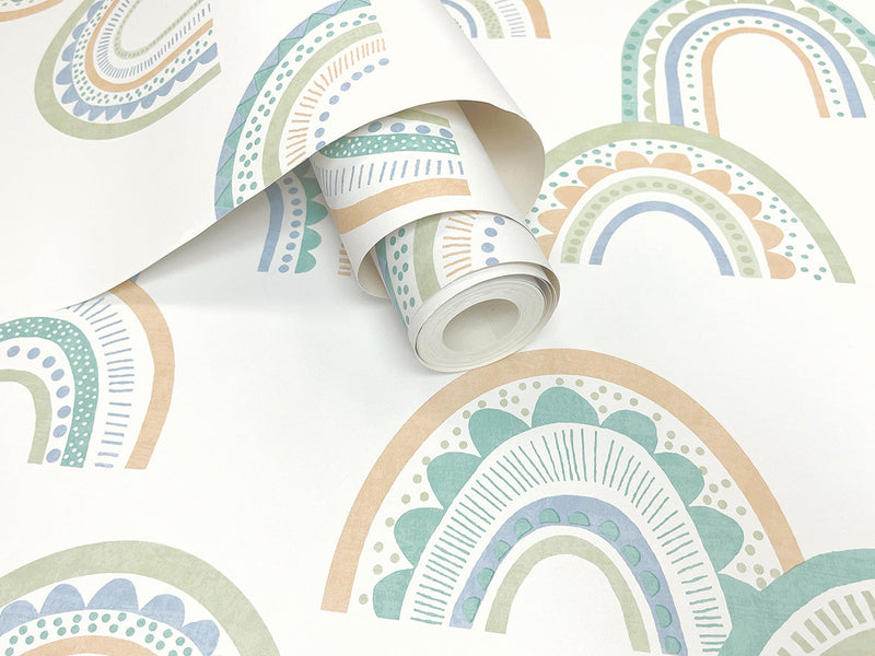 Boho Rainbow Wallpaper - Green Teal