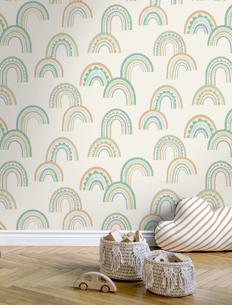 Boho Rainbow Wallpaper - Green Teal