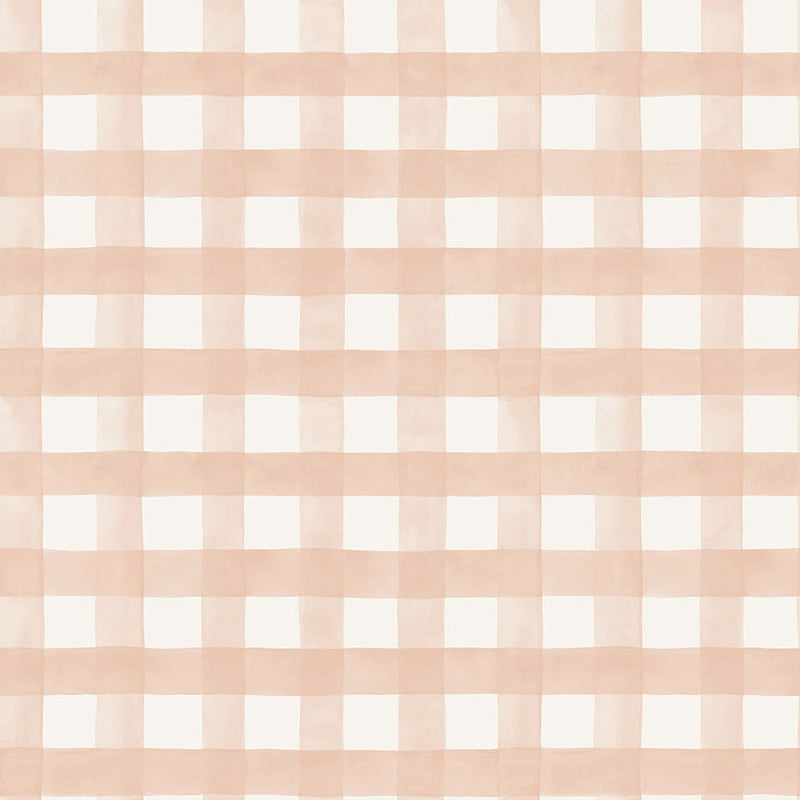 Watercolour Gingham Wallpaper - Coral