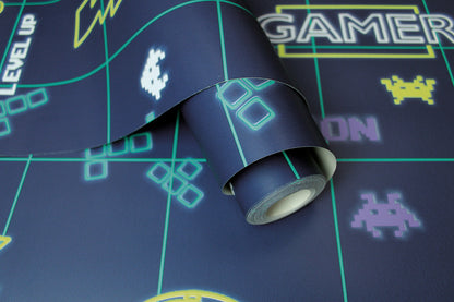 Gamer Wallpaper - Navy/Neon Yellow - LAST 4 ROLLS