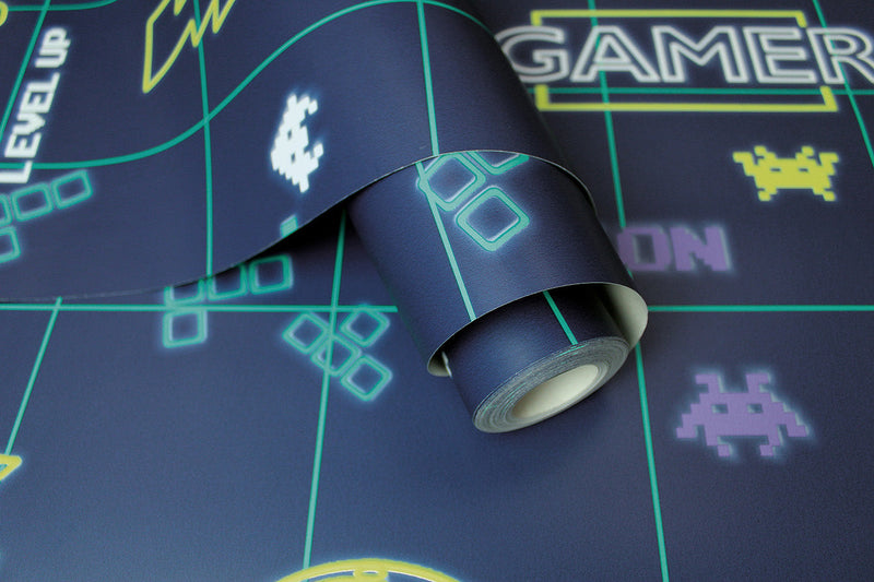 Gamer Wallpaper - Navy/Neon Yellow