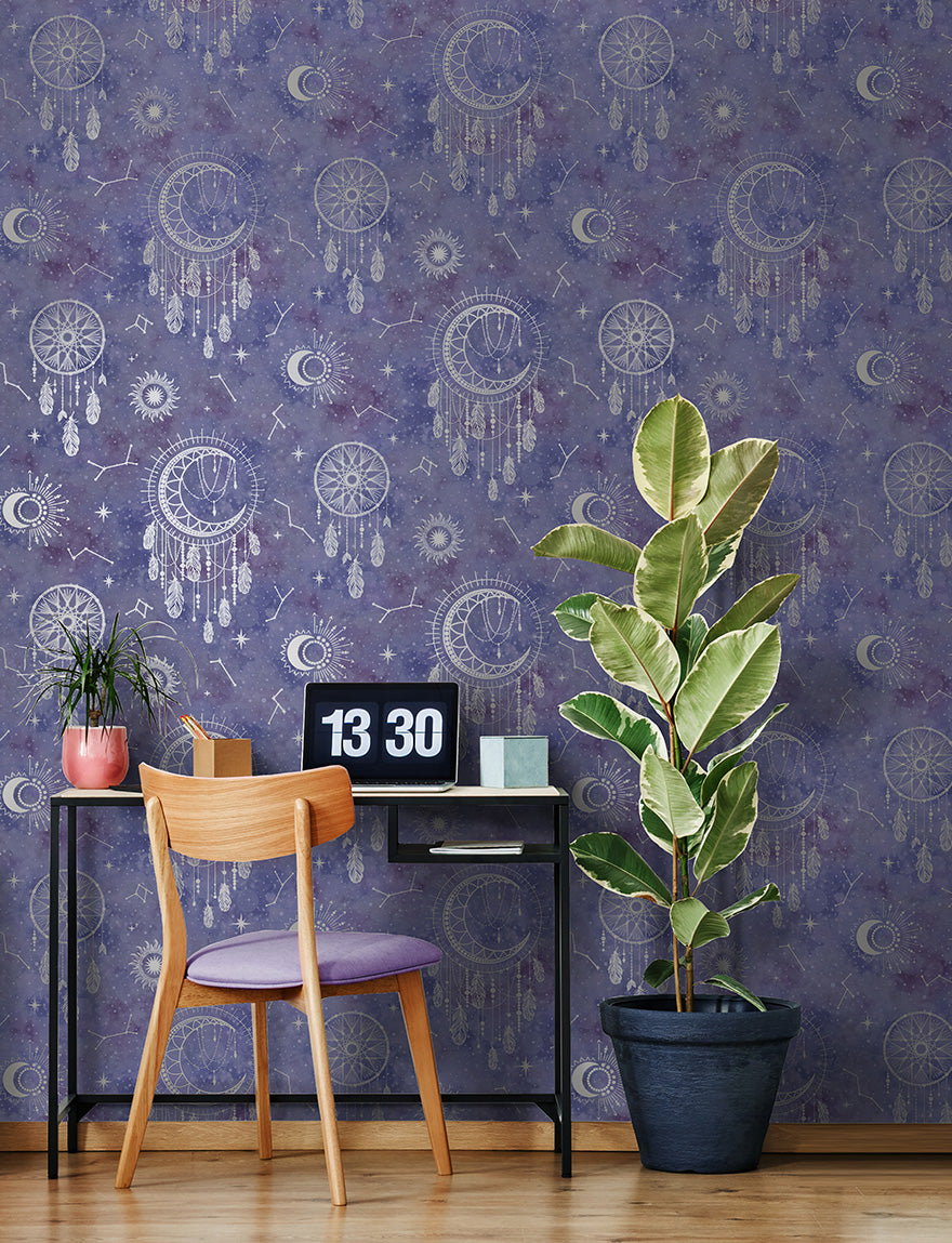Dreamcatcher Wallpaper - Purple/Silver - Last 2 Rolls