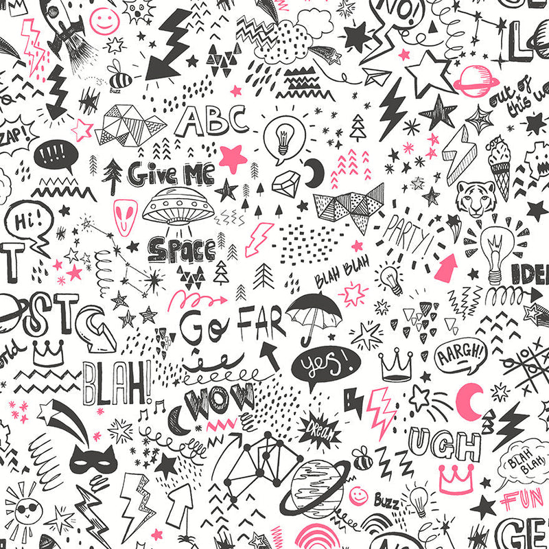 Sample - Doodle Wallpaper - White/Neon Pink