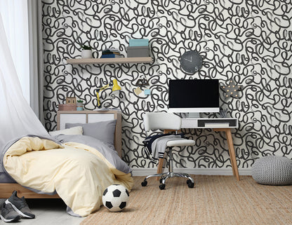 Squiggles Wallpaper - Black + White - Discontinuing