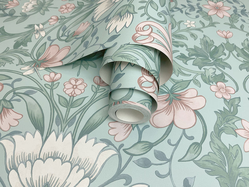 Vintage Floral Wallpaper - Soft Teal