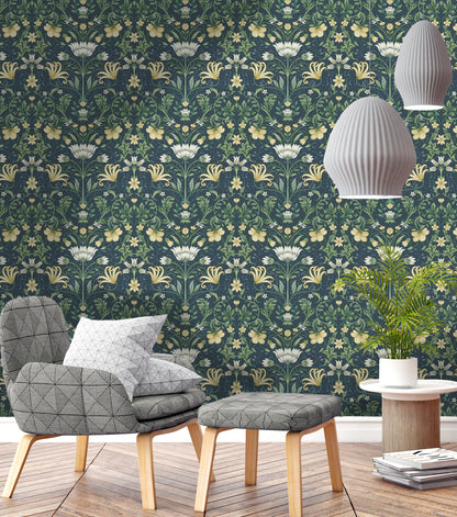 Vintage Floral Wallpaper - Navy - Discontinued
