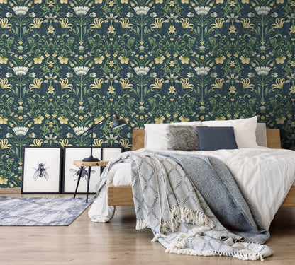 Vintage Floral Wallpaper - Navy - Discontinued