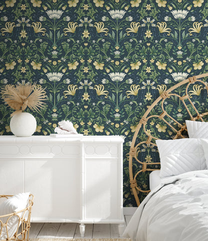 Vintage Floral Wallpaper - Navy - Discontinued