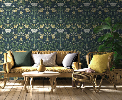 Vintage Floral Wallpaper - Navy - Discontinued