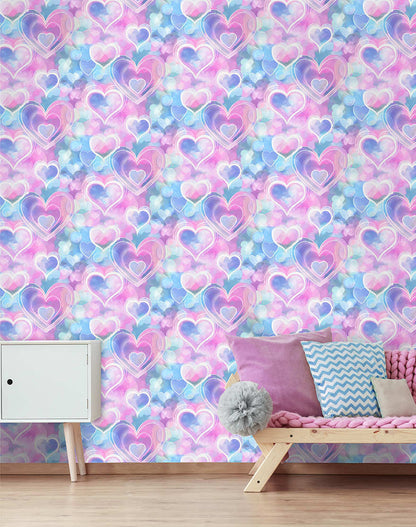 Neon Hearts Wallpaper - Pink/Blue