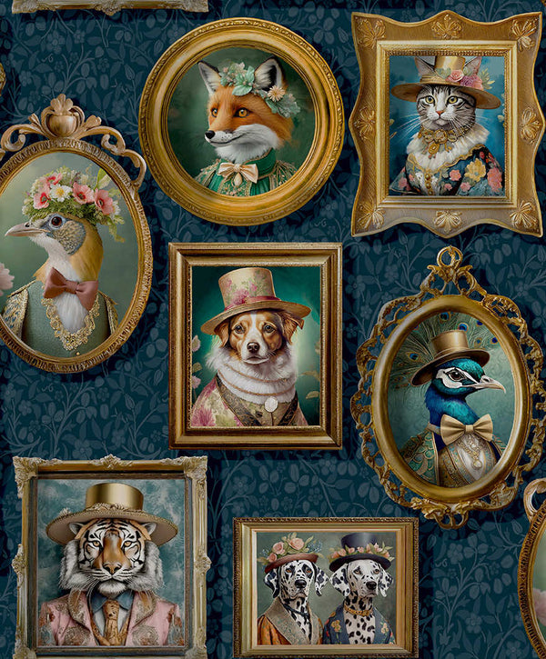 Sample - Regal Beasts - Whimsical Animal Wallpaper - Navy