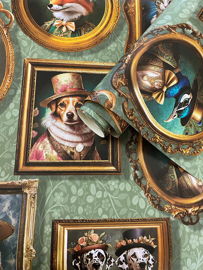 Regal Beasts - Whimsical Animal Wallpaper - Sage