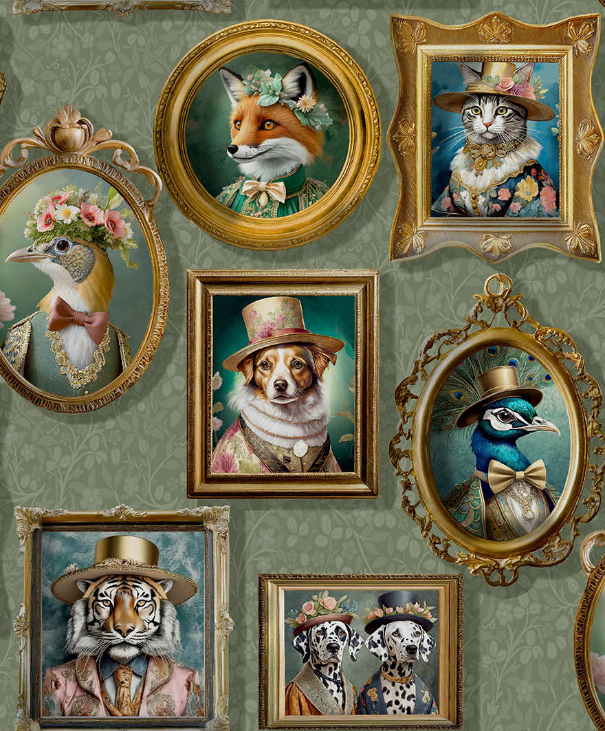 Regal Beasts Whimsical Animal Wallpaper – Sage