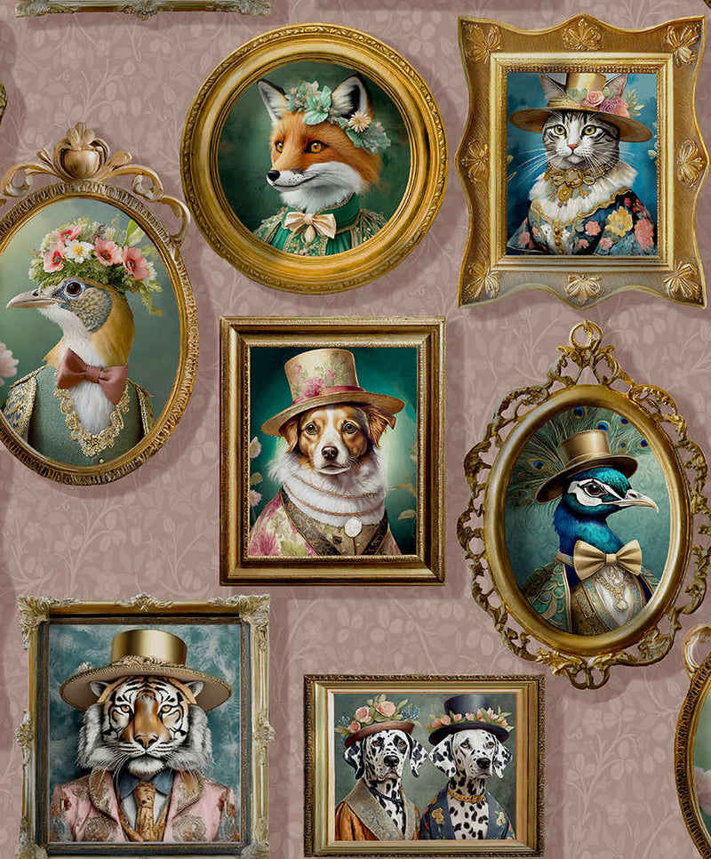 Regal Beasts - Whimsical Animal Wallpaper - Pink