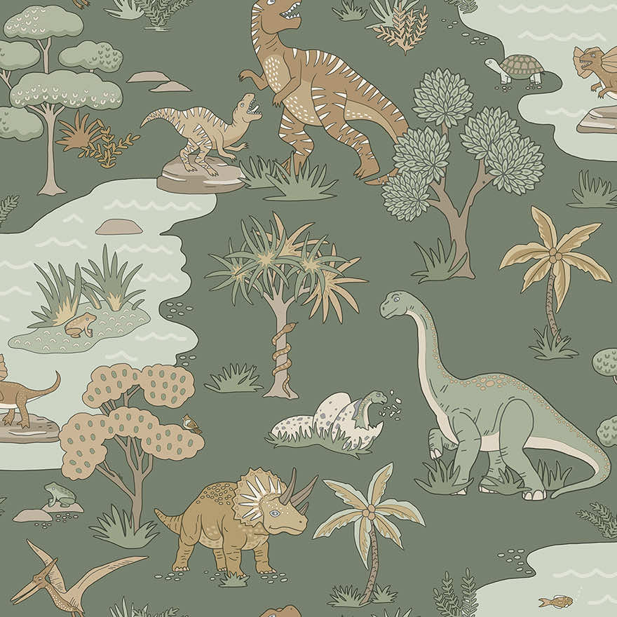 Dino Zoo Wallpaper - Green
