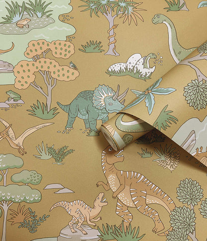 Dino Zoo Wallpaper - Ochre