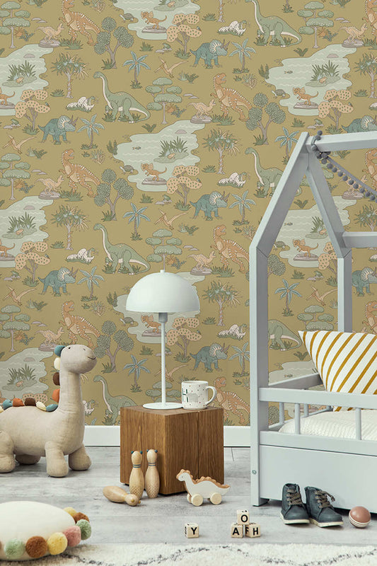 Dino Zoo Wallpaper - Ochre