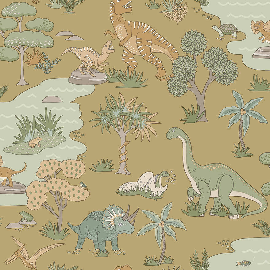 Dino Zoo Wallpaper - Ochre