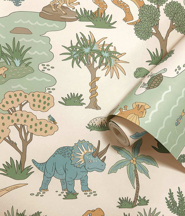 Sample – Dino Zoo Wallpaper – Cream/Multi