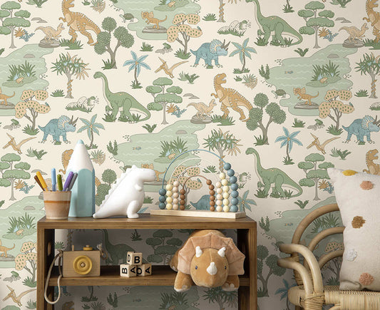 Dino Zoo Wallpaper - Cream/Multi