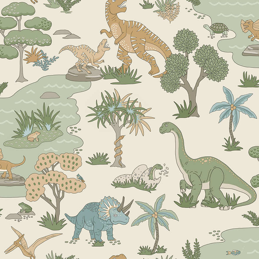 Dino Zoo Wallpaper - Cream/Multi