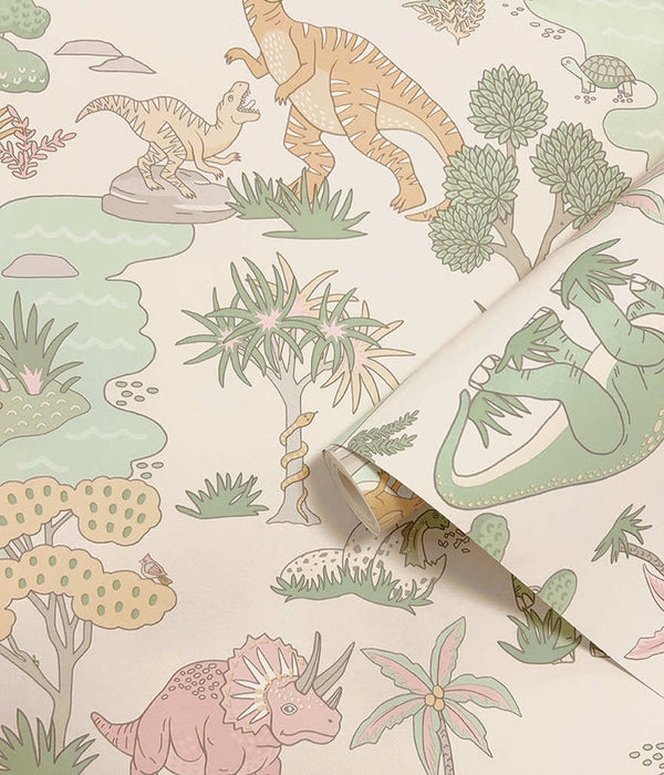 Sample – Dino Zoo Wallpaper – Pink/Sage