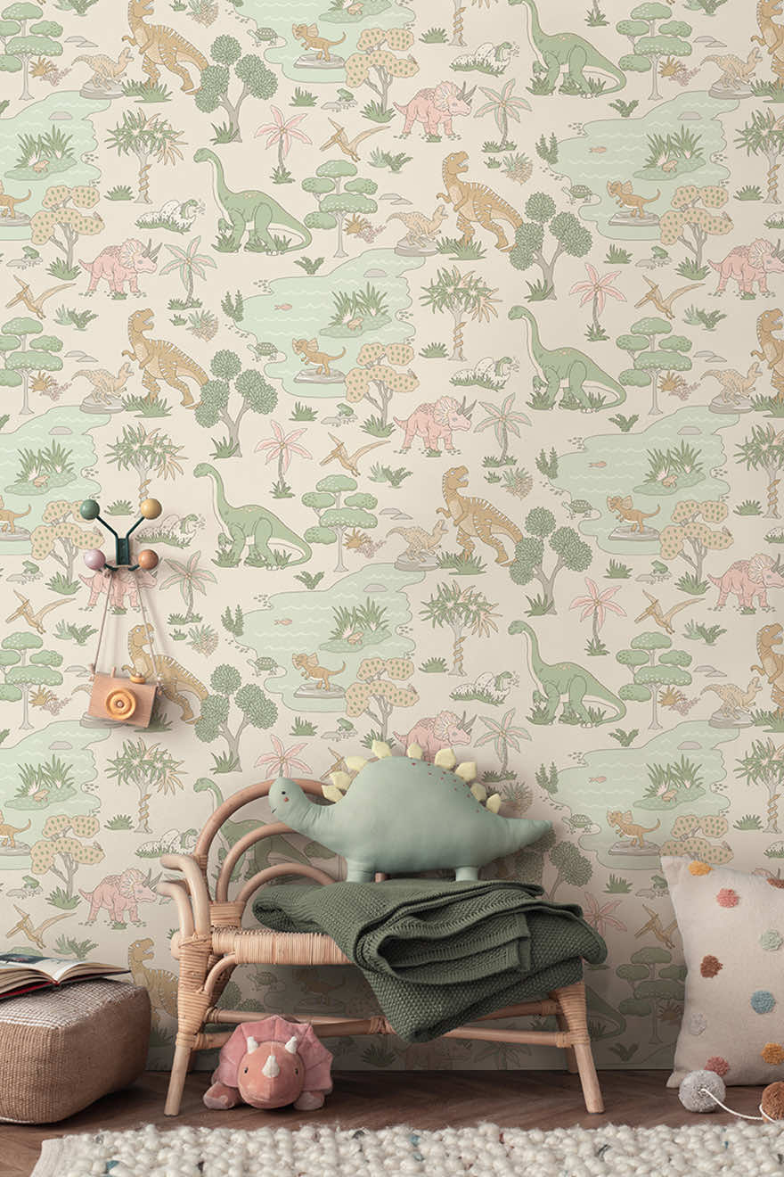 Dino Zoo Wallpaper - Pink/Sage
