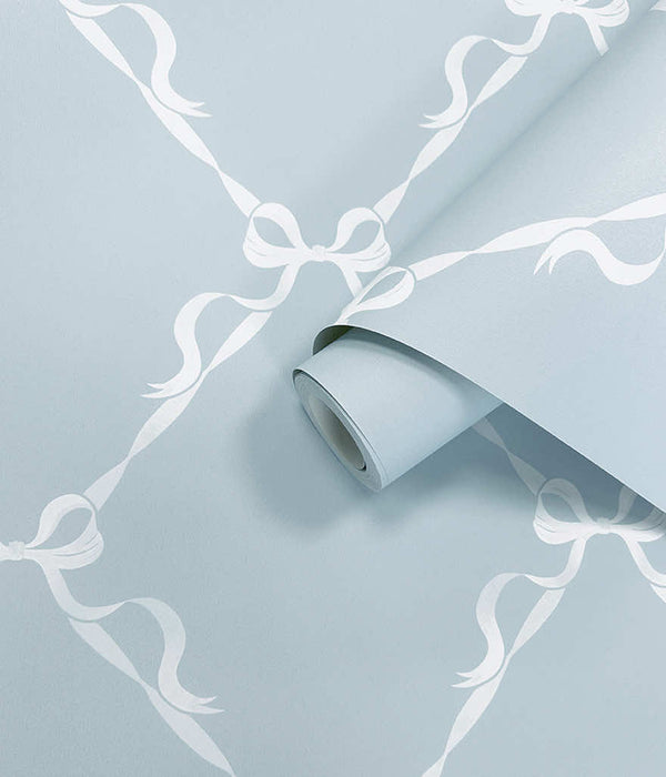 Sample - Tied With a Bow Wallpaper - Sky Blue