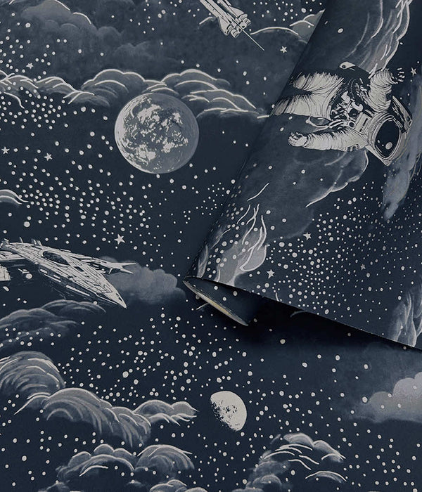 Sample – Lost In Space Wallpaper – Midnight Blue & Silver