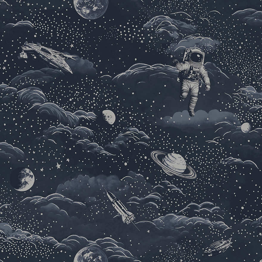 Lost In Space Wallpaper - Midnight Blue & Silver
