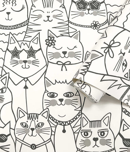 Colour-Me Cats Wallpaper - Black & White