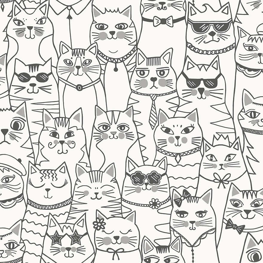 Colour-Me Cats Wallpaper - Black & White