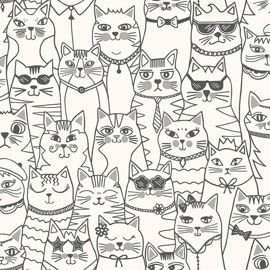 Colour-Me Cats Wallpaper - Black & White