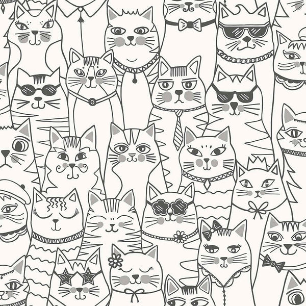 Sample - Colour-Me Cats Wallpaper - Black & White