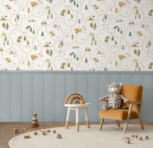 Roundabout Road Wallpaper - Cream / Multi