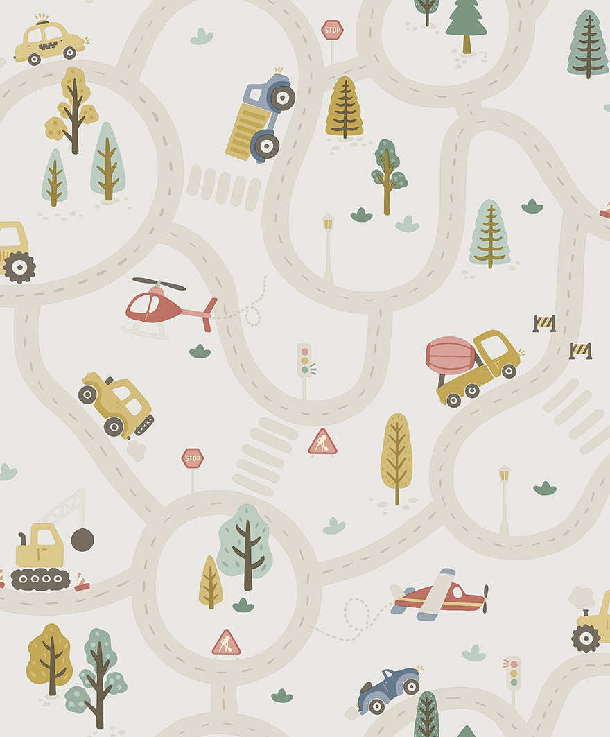 Roundabout Road Wallpaper - Cream / Multi