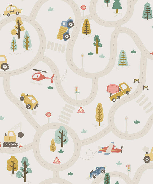 Roundabout Road Wallpaper - Cream / Multi