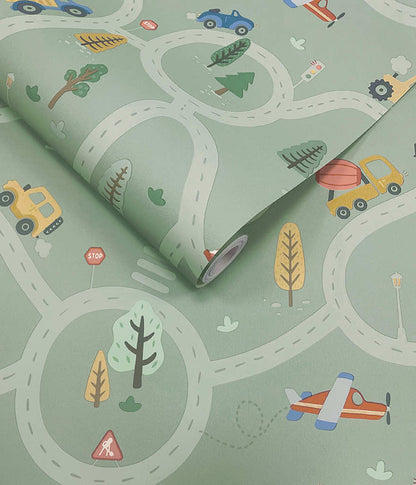 Roundabout Road Wallpaper - Sage