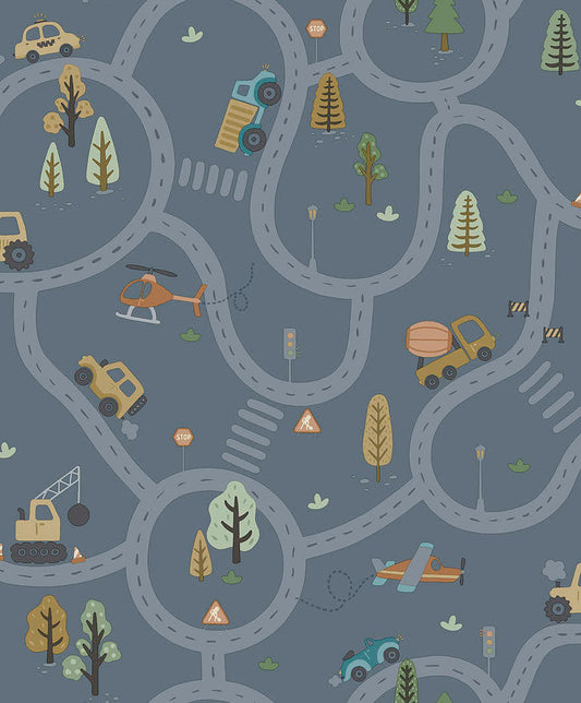Roundabout Road Wallpaper - Denim Blue